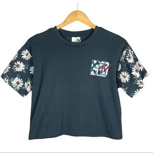 MTV Cropped Top Shirt with Floral Designs | Size L